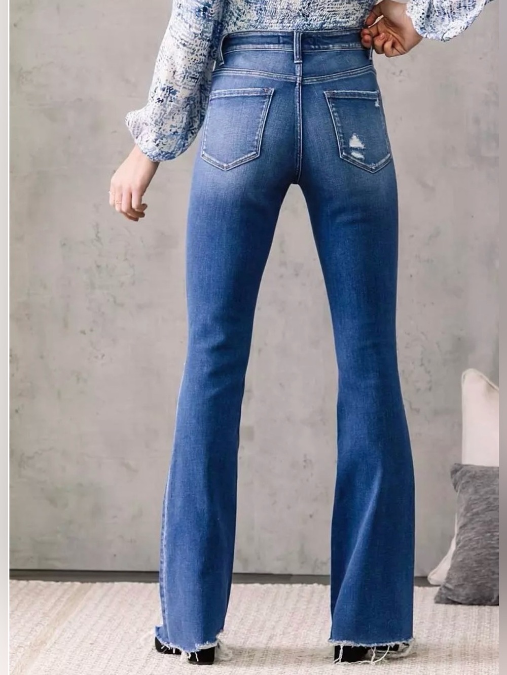 Flying Monkey Distressed High Rise Flare Stretch Jeans - Picture 2 of 8